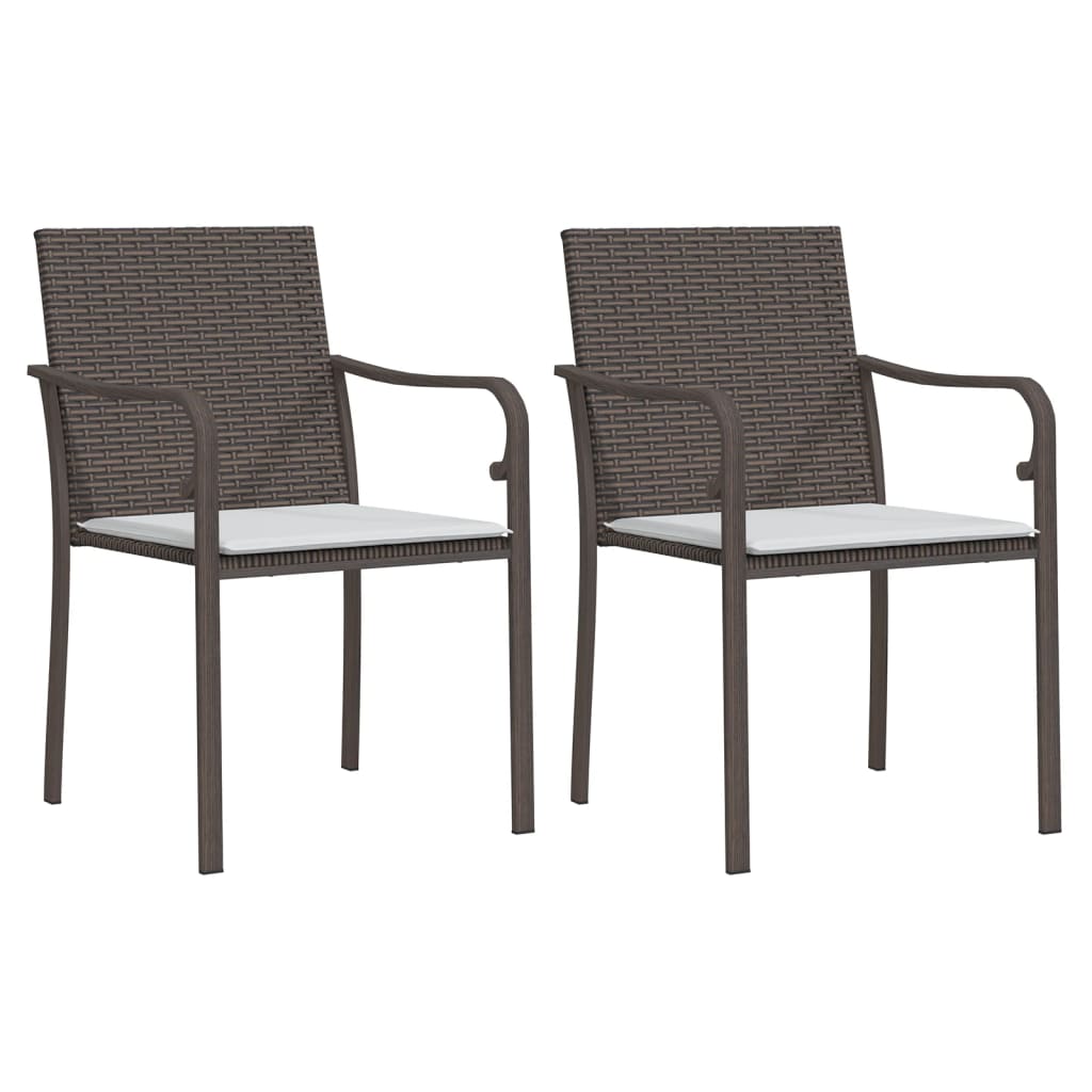 Patio Chairs with Cushions 2 pcs Brown 22"x23.2"x33.1" Poly Rattan