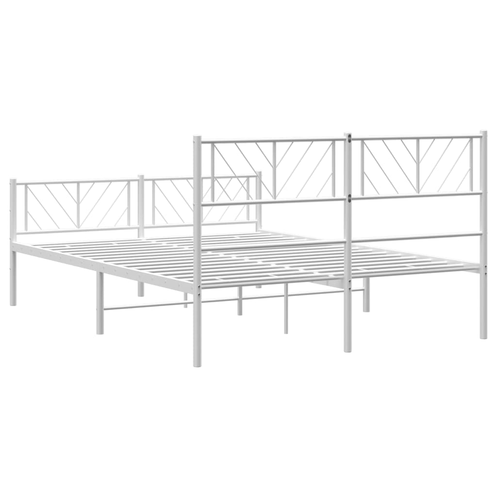 Metal Bed Frame without Mattress with Footboard White 53.1"x74.8"