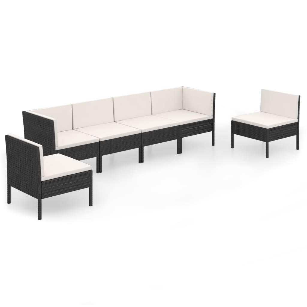 6 Piece Patio Lounge Set with Cushions Poly Rattan Black