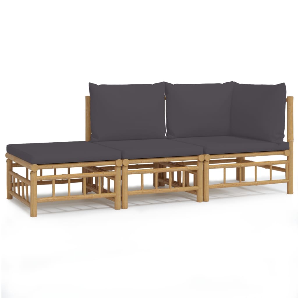 3 Piece Patio Lounge Set with Dark Gray Cushions Bamboo