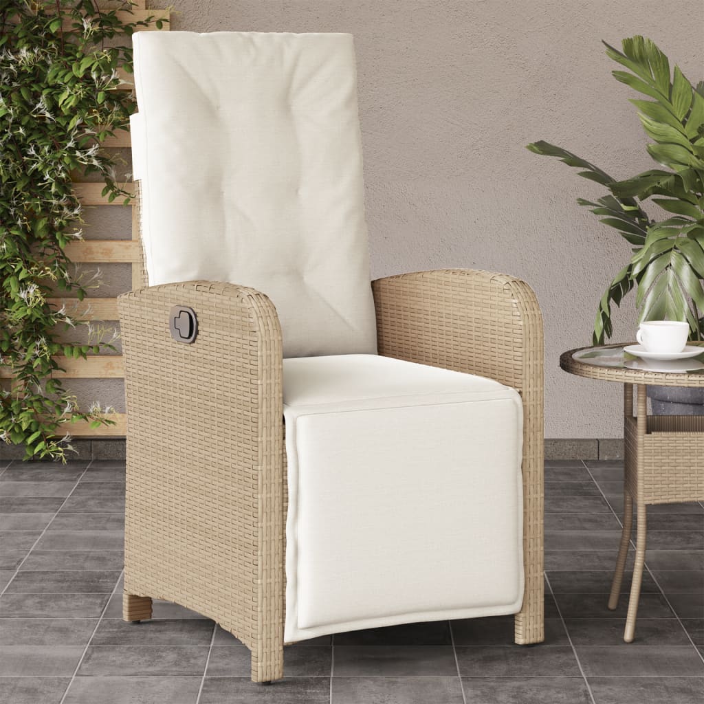 Reclining Patio Chair with Footrest Beige Poly Rattan