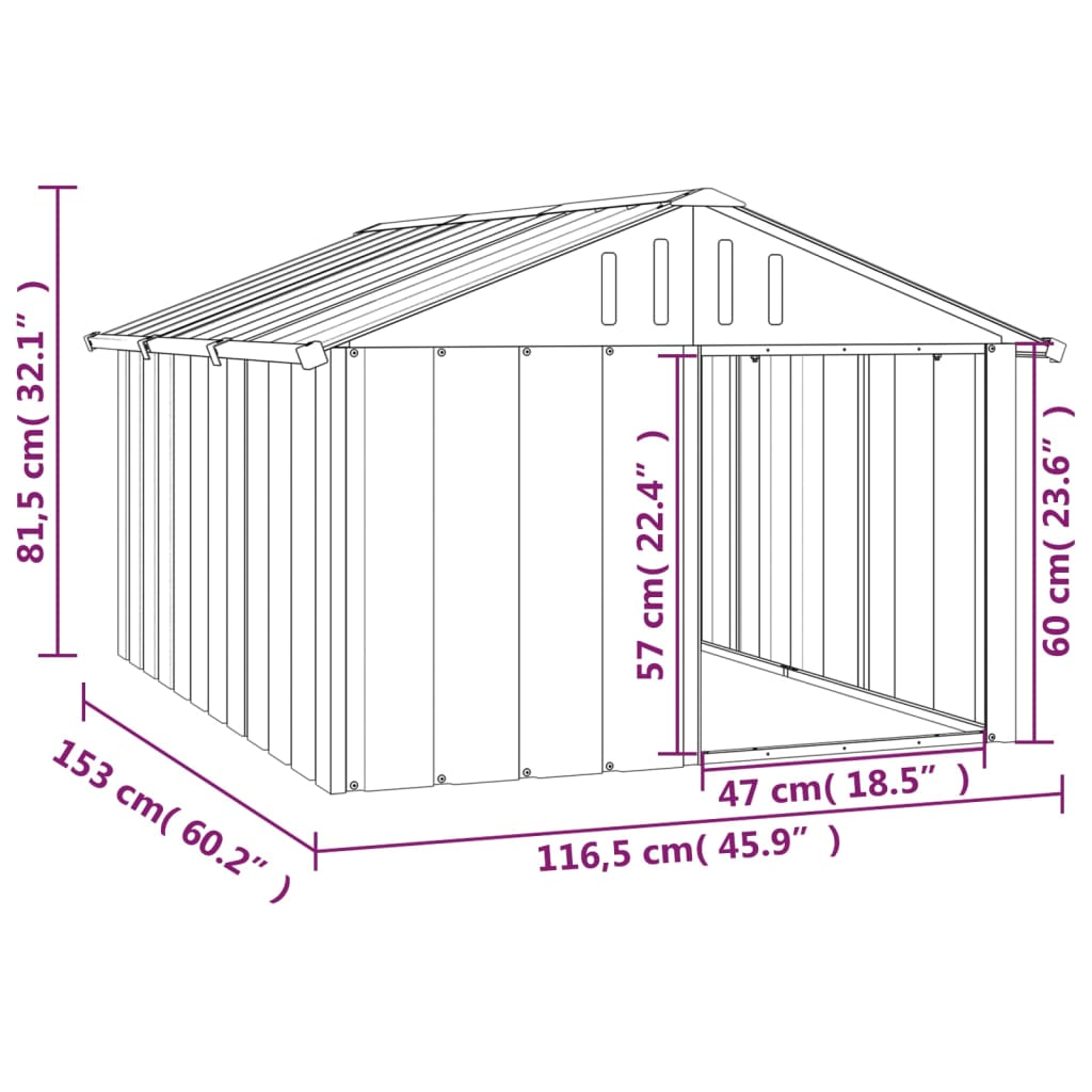 Dog House Gray 45.9"x60.2"x32.1" Galvanized Steel