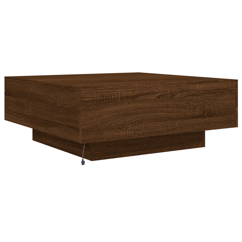 Coffee Table with LED Lights Brown Oak 31.5"x31.5"x12.2"