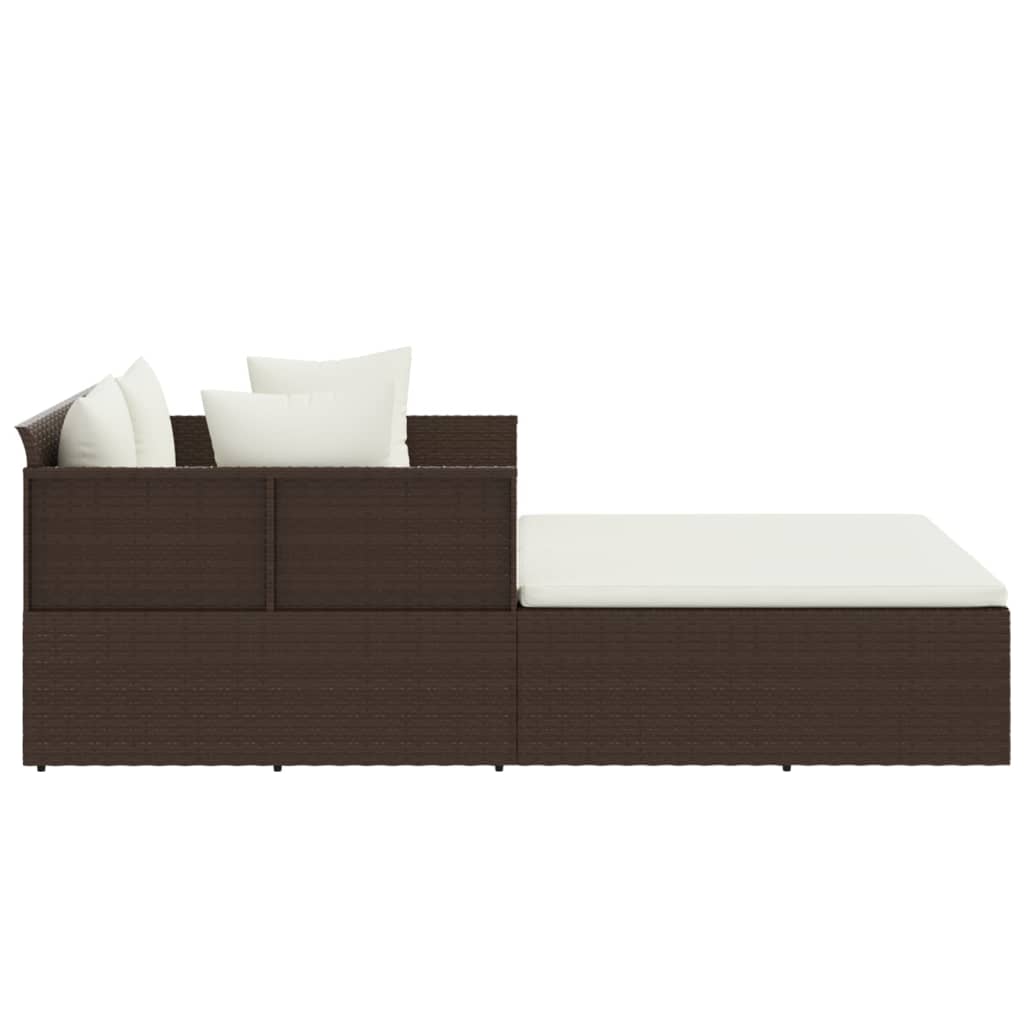 Sunbed with Cushions Brown 71.7"x46.5"x24.8" Poly Rattan