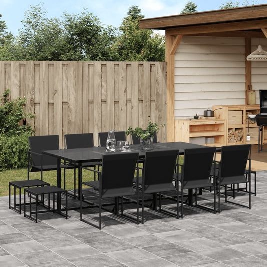 13 Piece Patio Dining Set Black Textilene