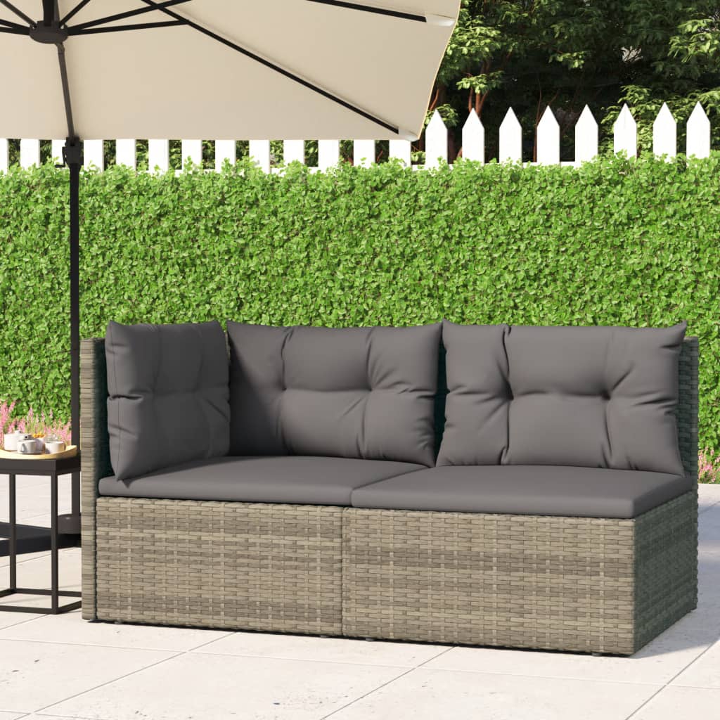 2 Piece Patio Lounge Set with Cushions Gray Poly Rattan