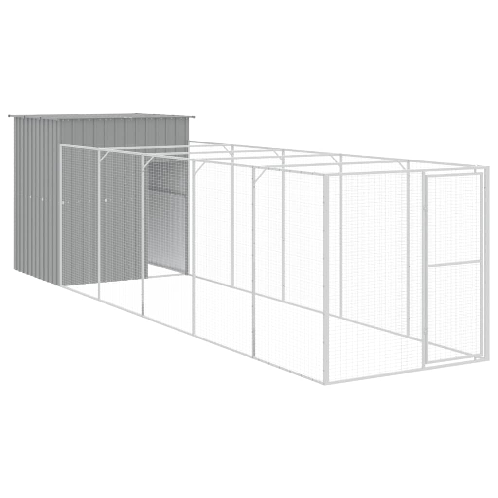 Dog House with Run Light Gray 65"x259.4"x71.3" Galvanized Steel