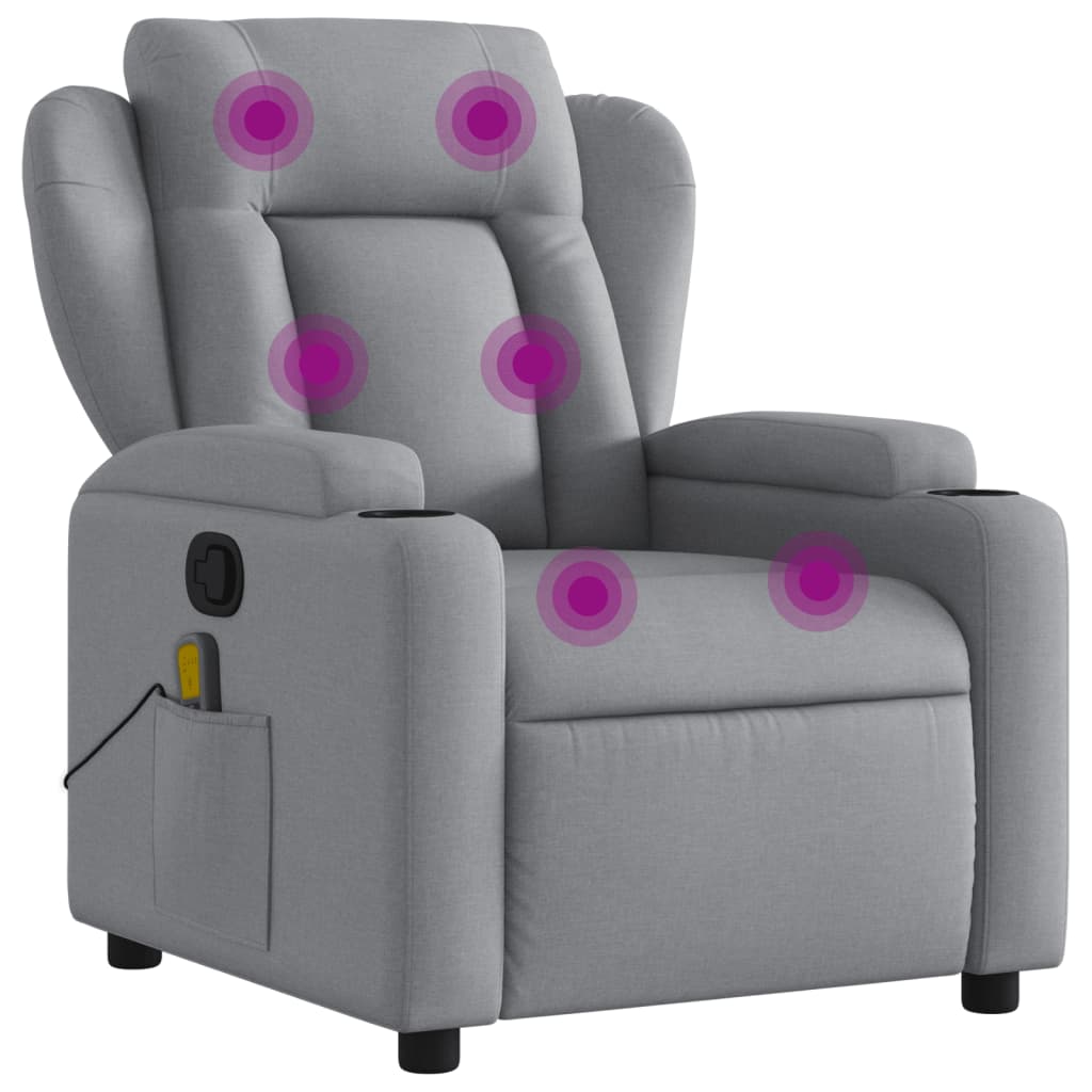 Massage Recliner Chair Light Gray Fabric