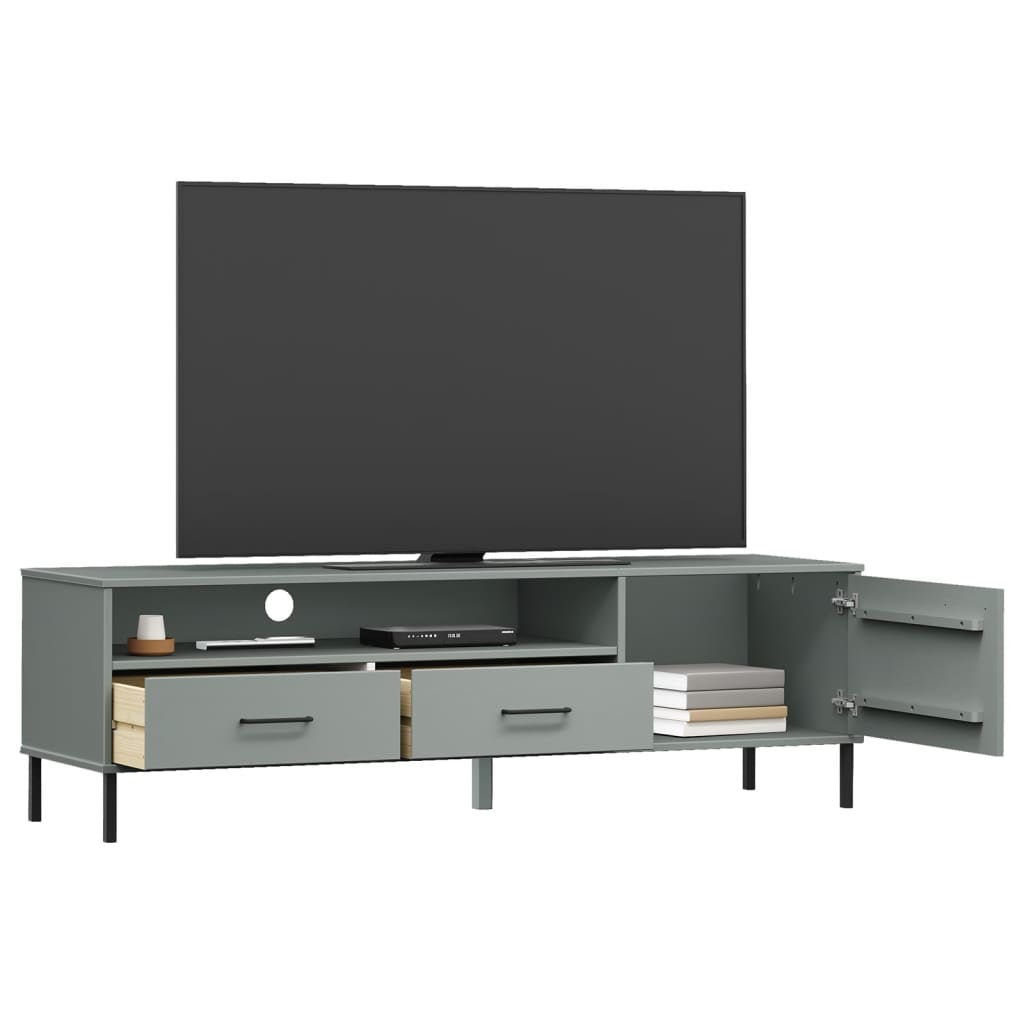 TV Stand with Metal Legs Gray Solid Wood Pine OSLO