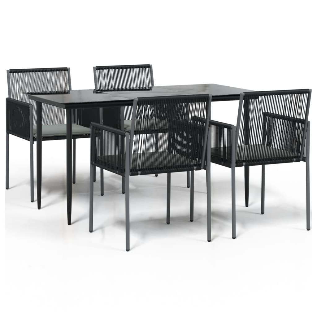 5 Piece Patio Dining Set with Cushions Black Poly Rattan and Steel