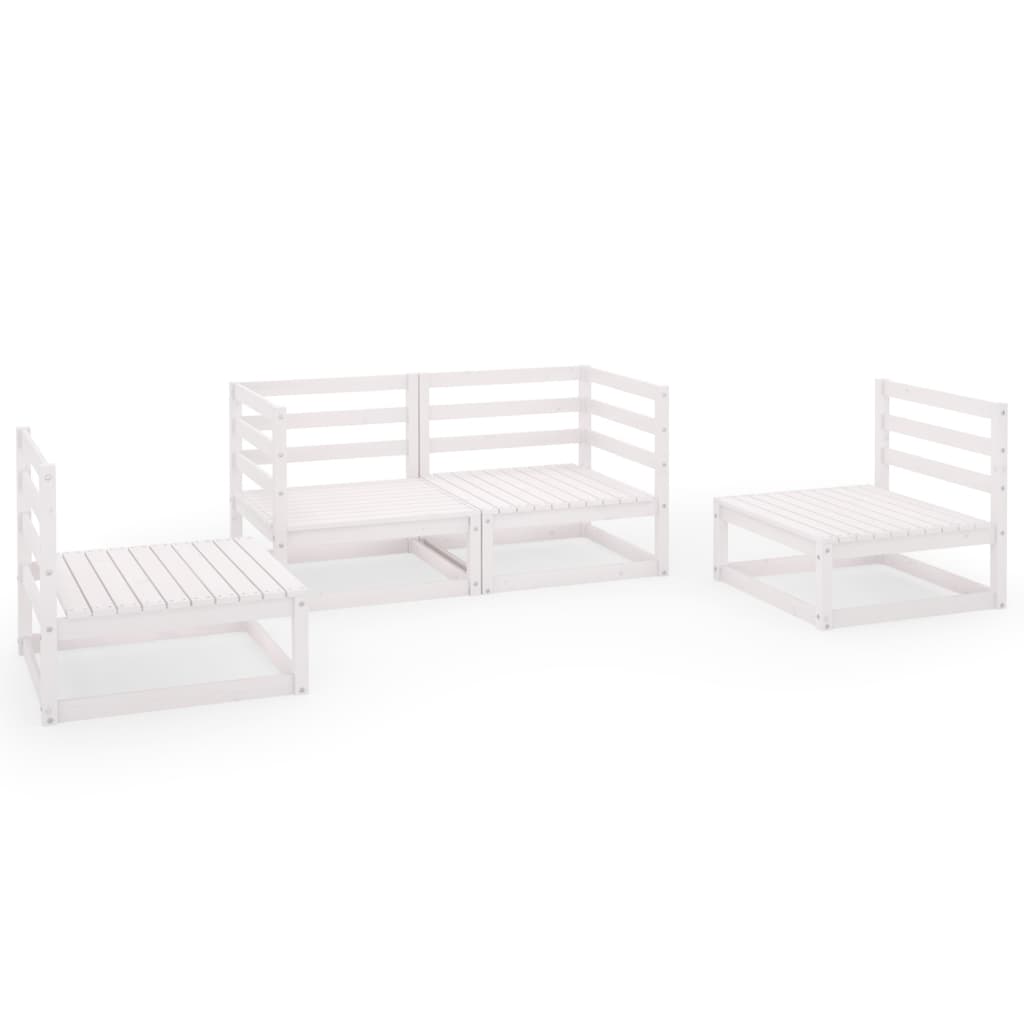 4 Piece Patio Lounge Set White Solid Pinewood