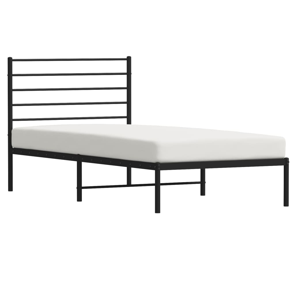 Metal Bed Frame without Mattress with Headboard Black 39.4"x74.8"