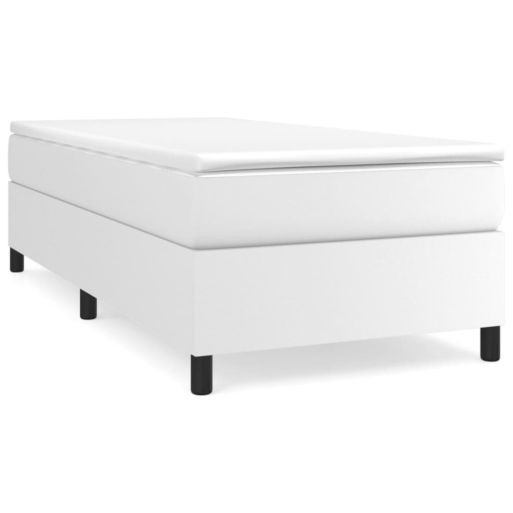 Box Spring Bed with Mattress White 39.4"x74.8" Twin Faux Leather