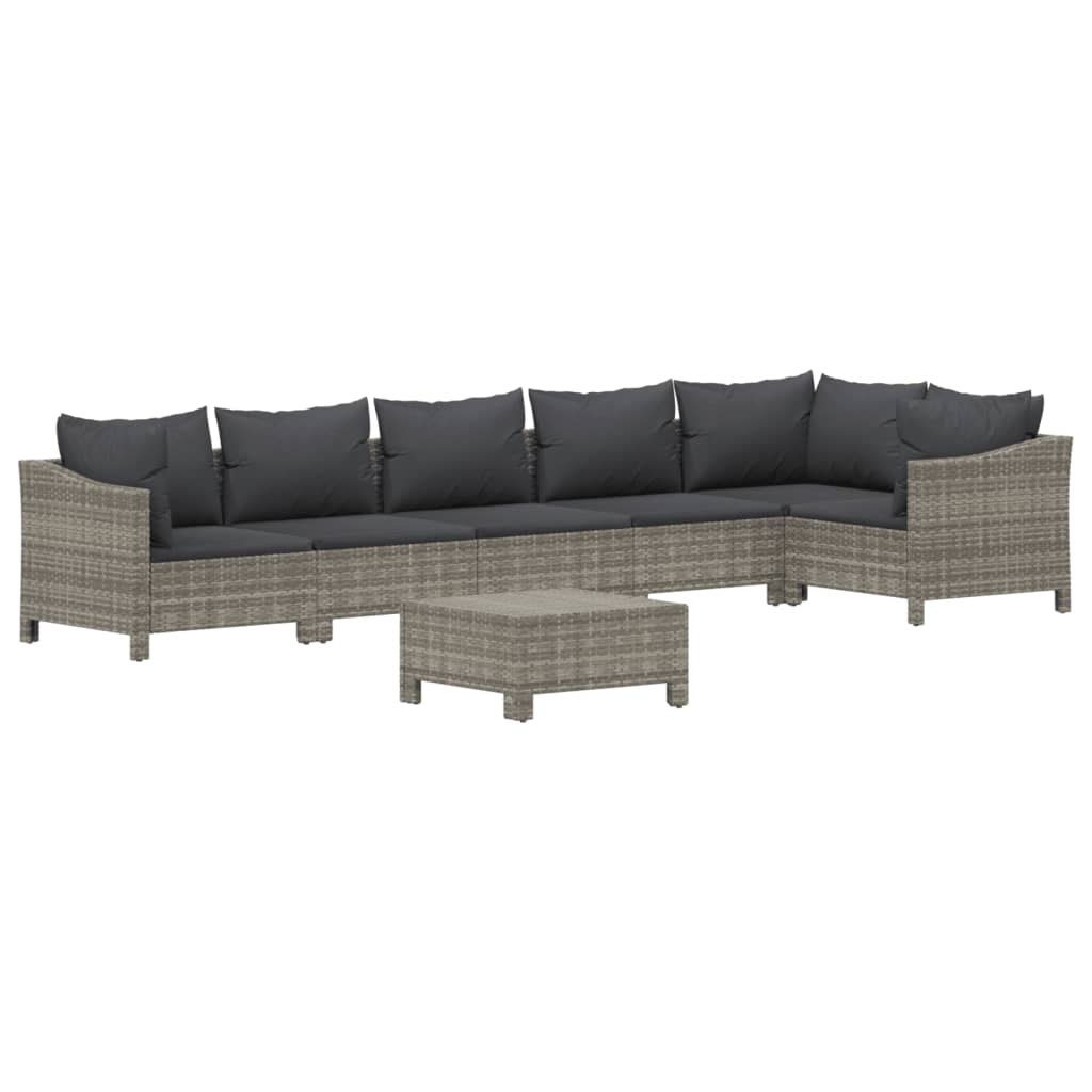 7 Piece Patio Lounge Set with Cushions Gray Poly Rattan