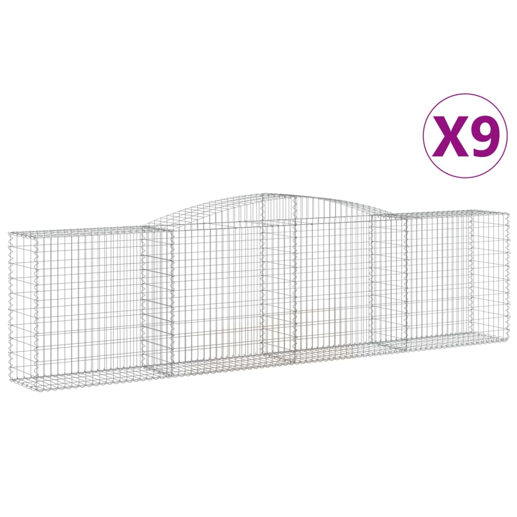 Arched Gabion Baskets 9 pcs 157.5"x19.7"x39.4"/47.2" Galvanized Iron