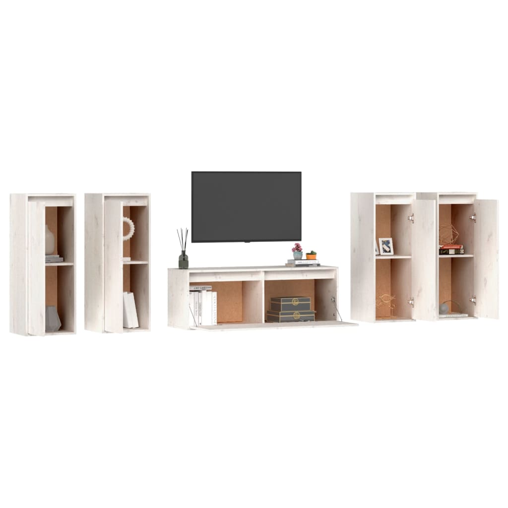 TV Stands 5 pcs White Solid Wood Pine