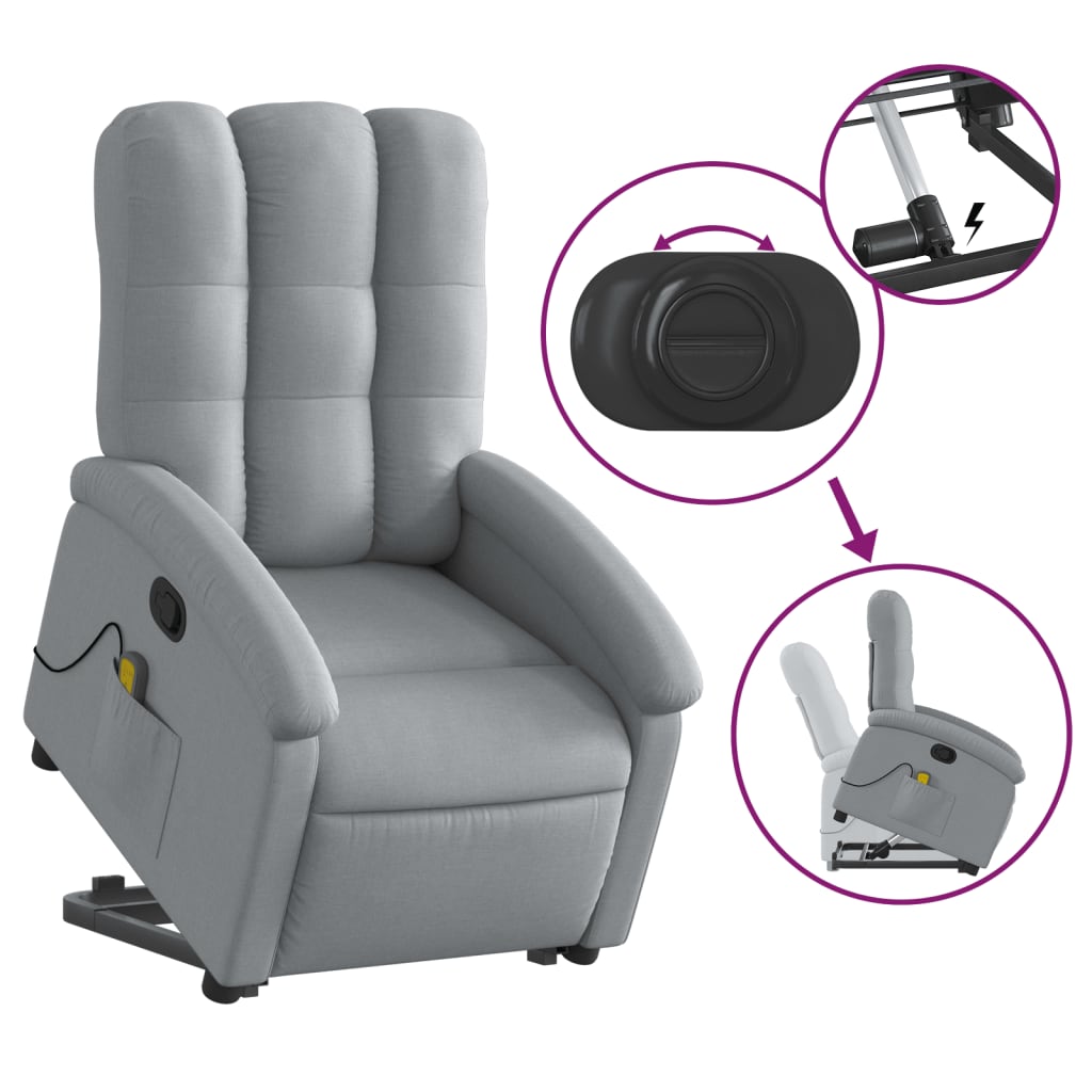 Stand up Massage Recliner Chair Light Gray Fabric