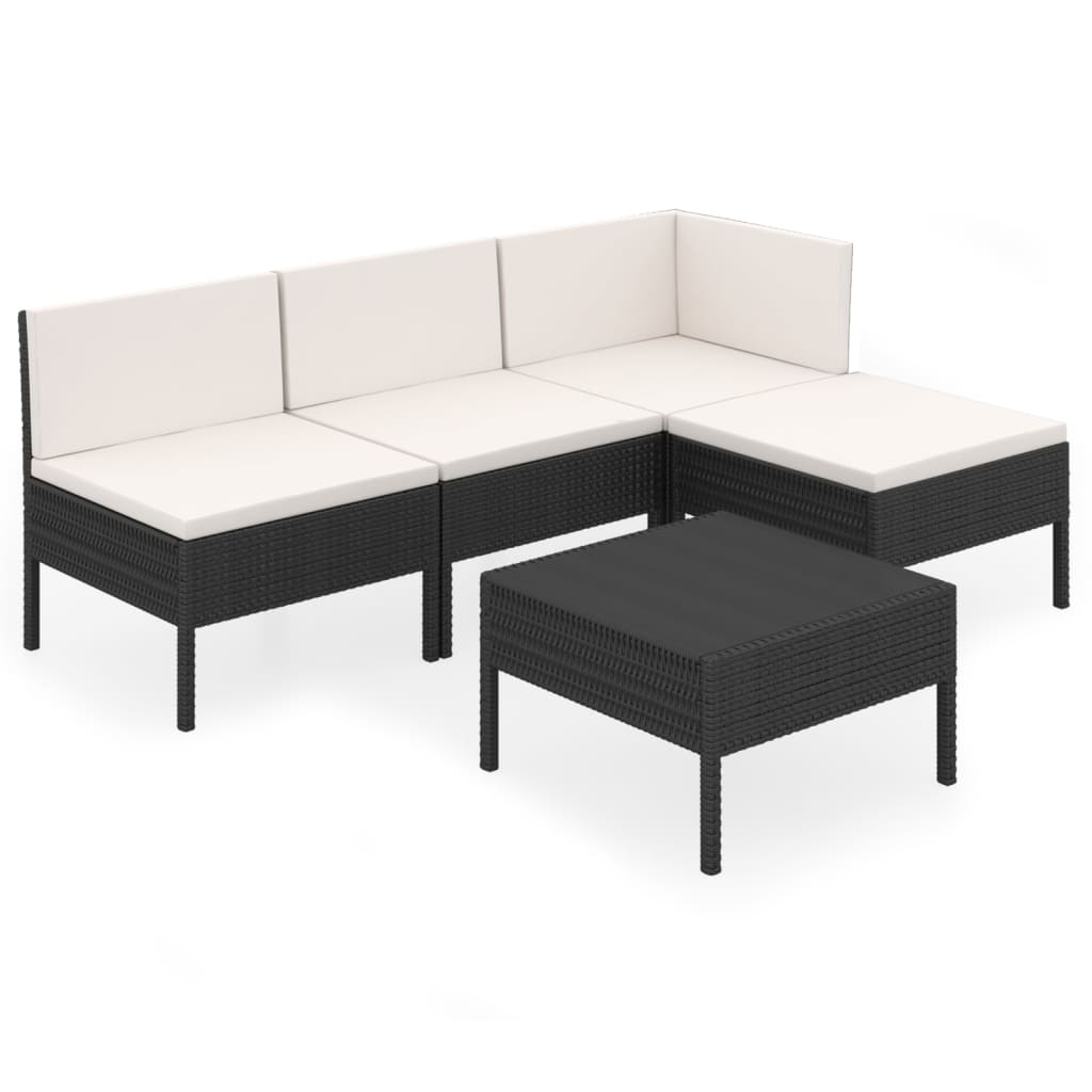 5 Piece Patio Lounge Set with Cushions Poly Rattan Black