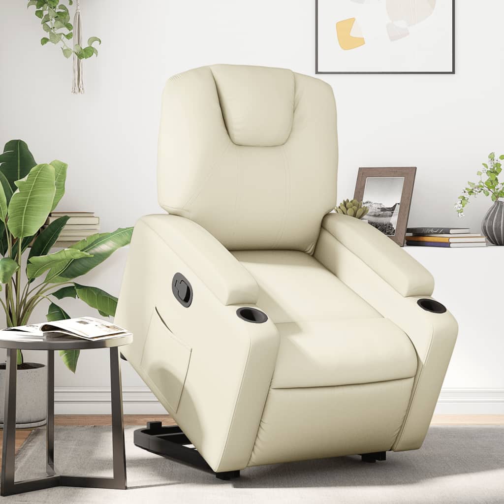 Stand up Recliner Chair Cream Faux Leather