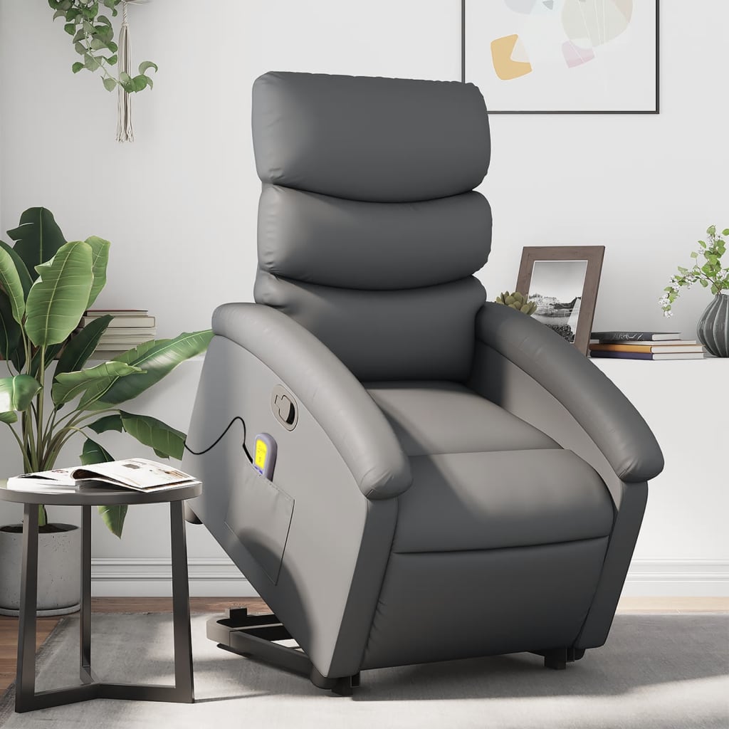 Stand up Massage Recliner Chair Gray Faux Leather