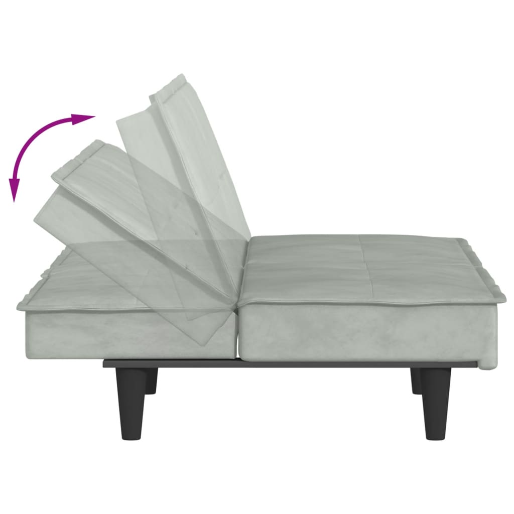 Sofa Bed with Cup Holders Light Gray Velvet