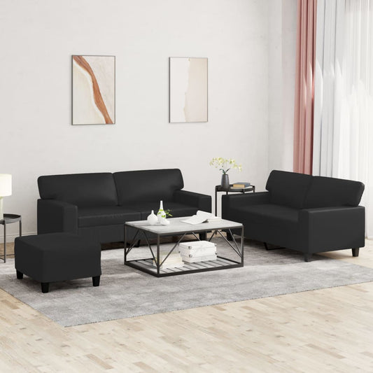 3 Piece Sofa Set Black Faux Leather