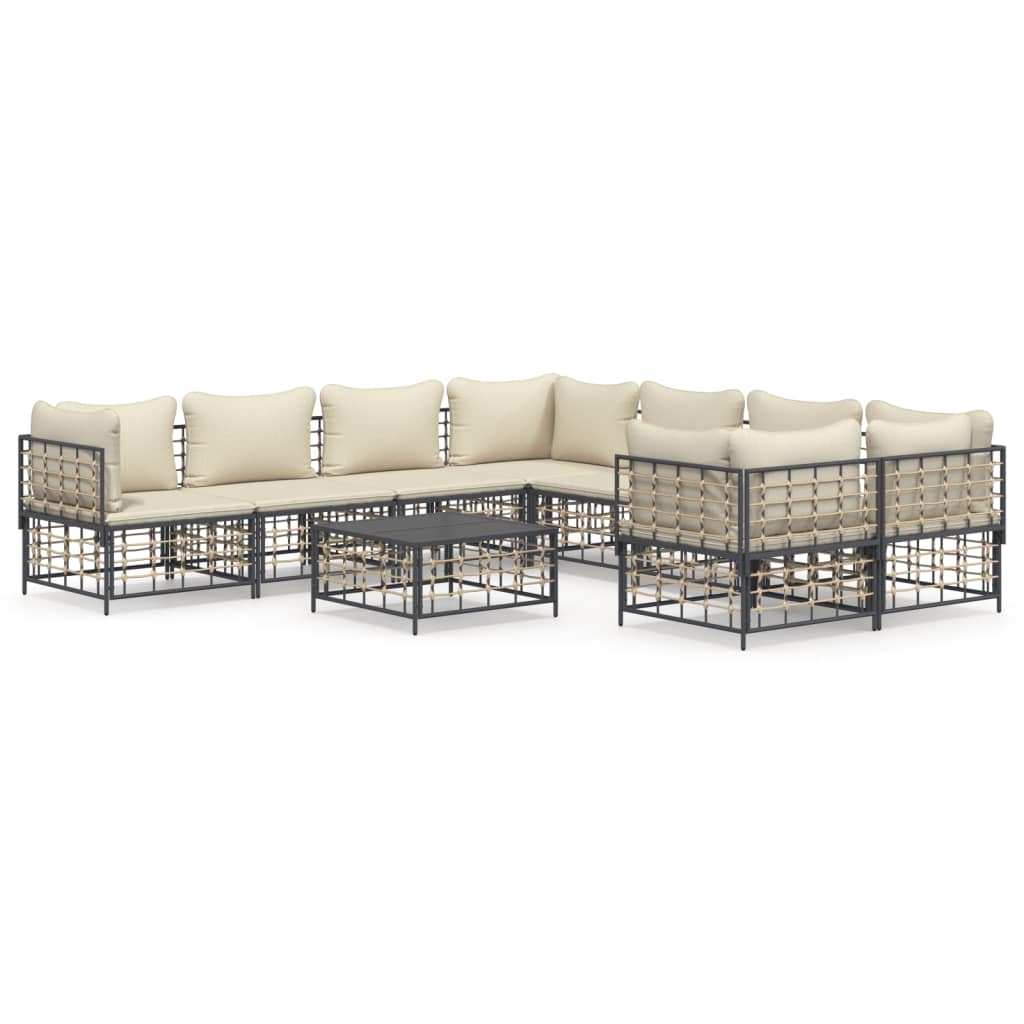 9 Piece Patio Lounge Set with Cushions Anthracite Poly Rattan