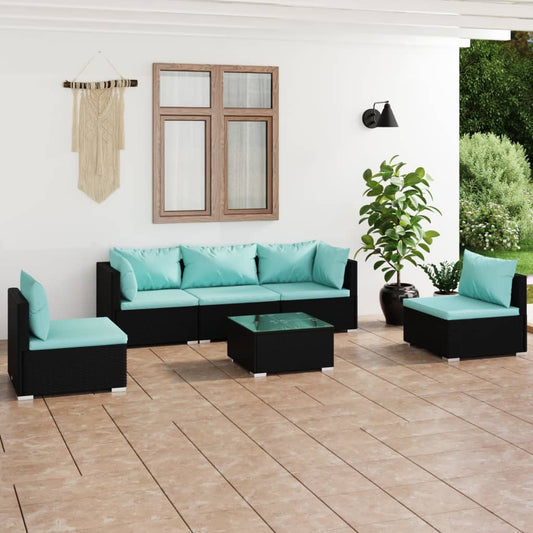 6 Piece Patio Lounge Set with Cushions Poly Rattan Black