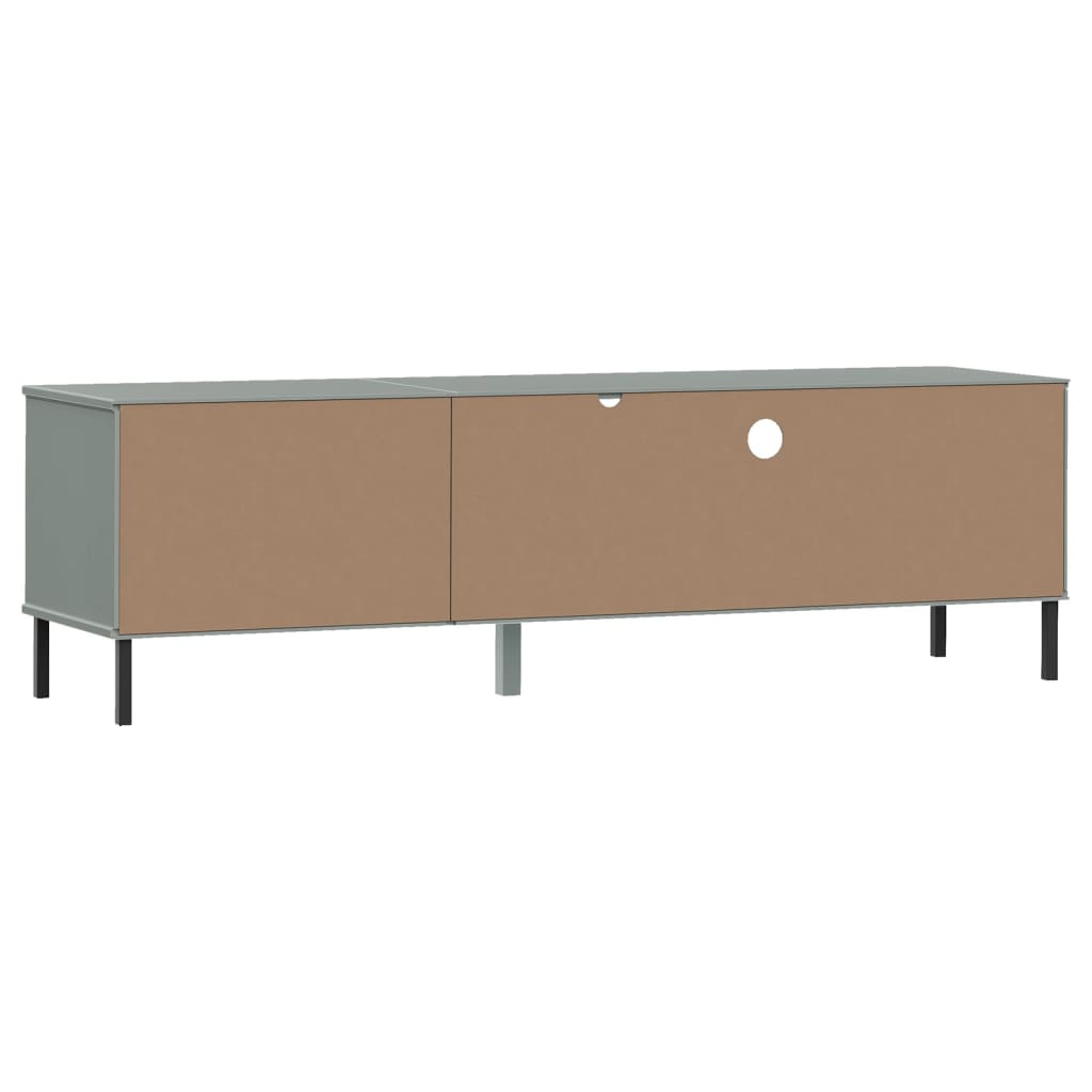 TV Stand with Metal Legs Gray Solid Wood Pine OSLO