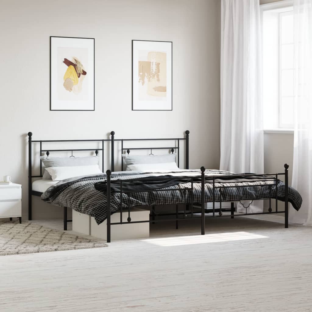 Metal Bed Frame without Mattress with Footboard Black 76"x79.9"