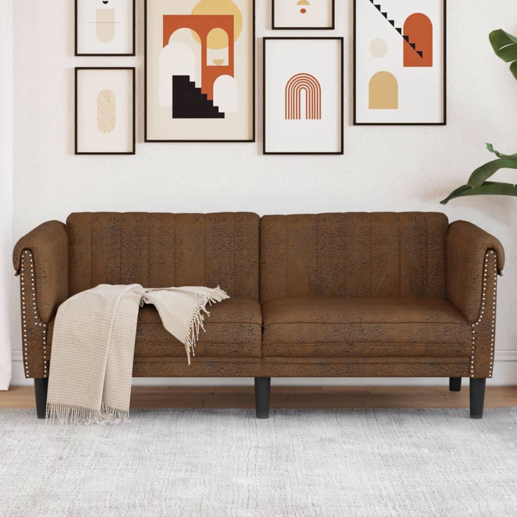 Sofa 2-Seater Brown Faux Suede Leather