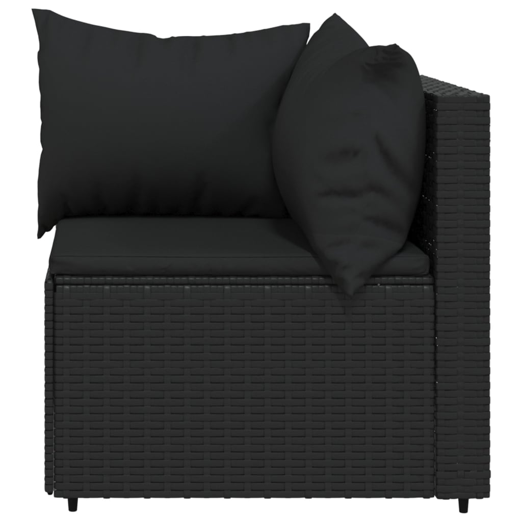 3 Piece Patio Lounge Set with Cushions Black Poly Rattan