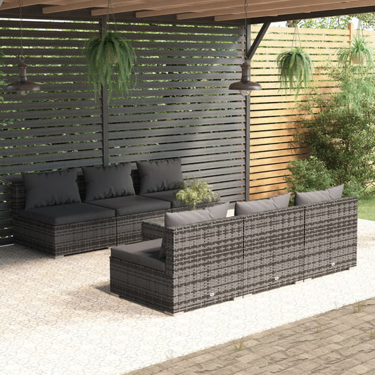 7 Piece Patio Lounge Set with Cushions Poly Rattan Gray