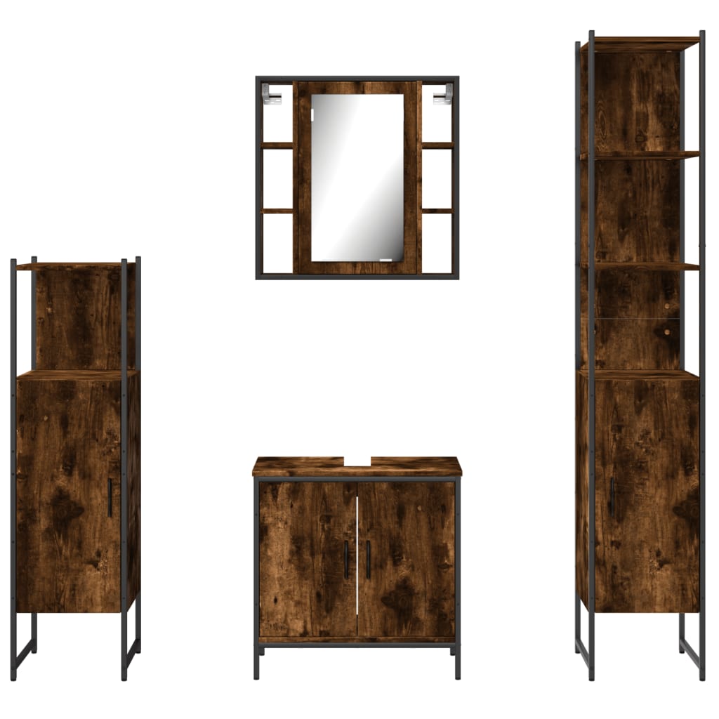 4 Piece Bathroom Cabinet Set Smoked Oak Engineered Wood