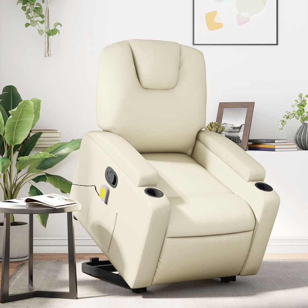 Stand up Massage Recliner Chair Cream Faux Leather