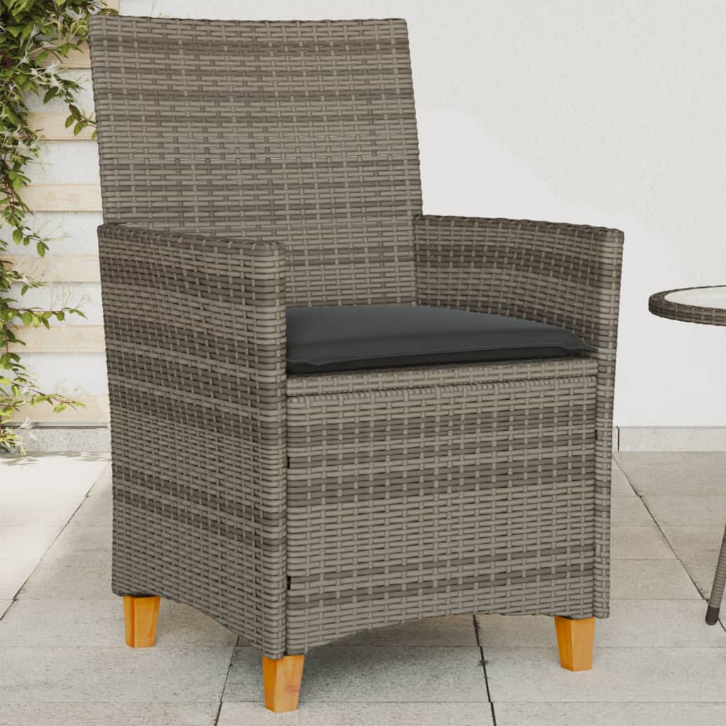 Patio Chairs with Cushions 2 pcs Gray Poly Rattan&Solid Wood