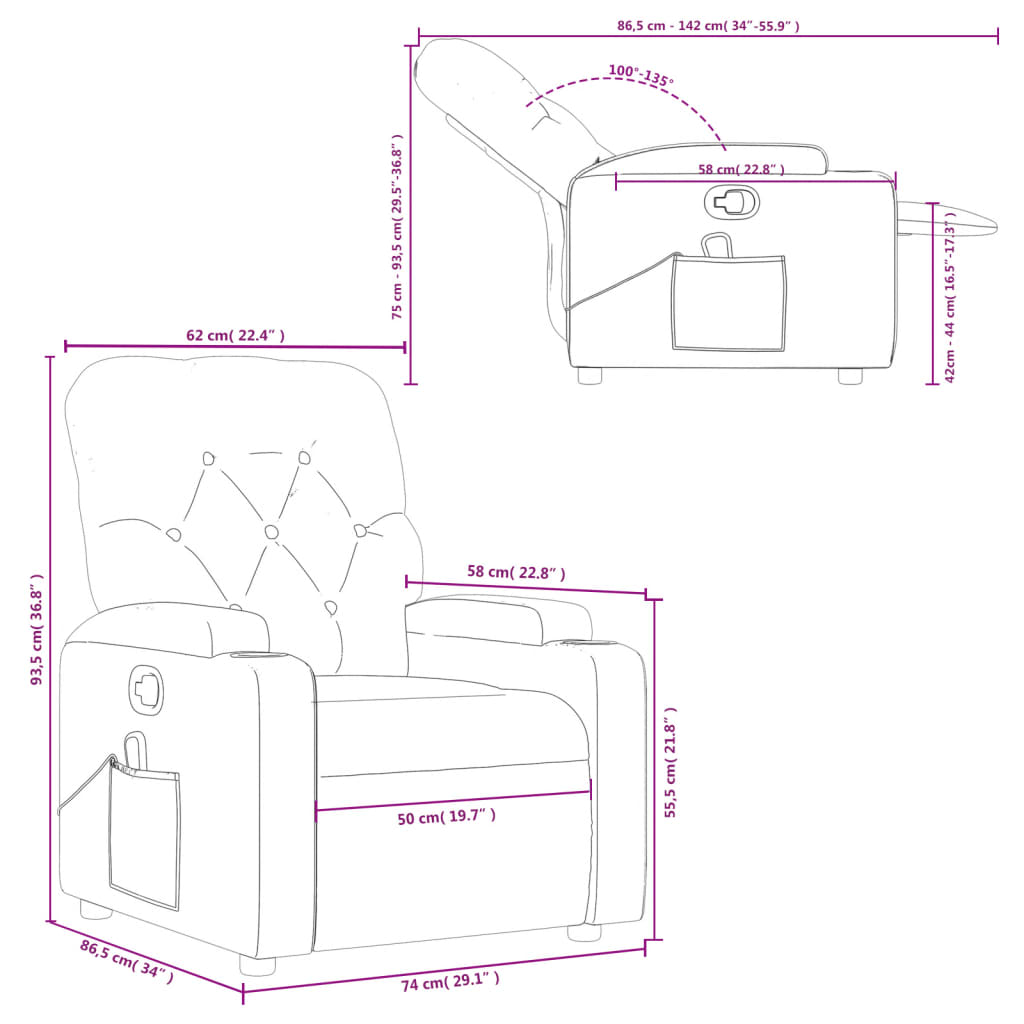 Massage Recliner Chair Dark Gray Fabric