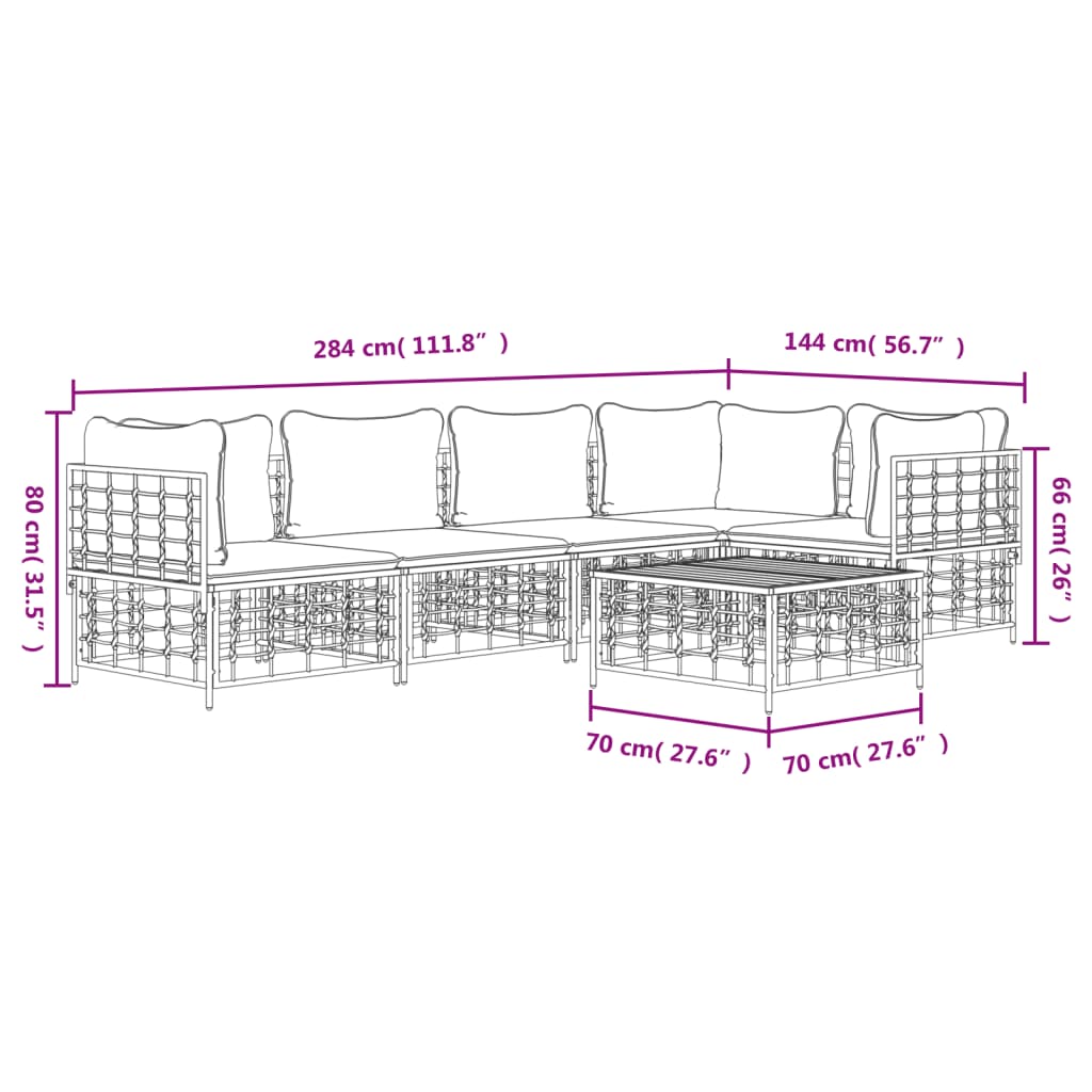 6 Piece Patio Lounge Set with Cushions Anthracite Poly Rattan