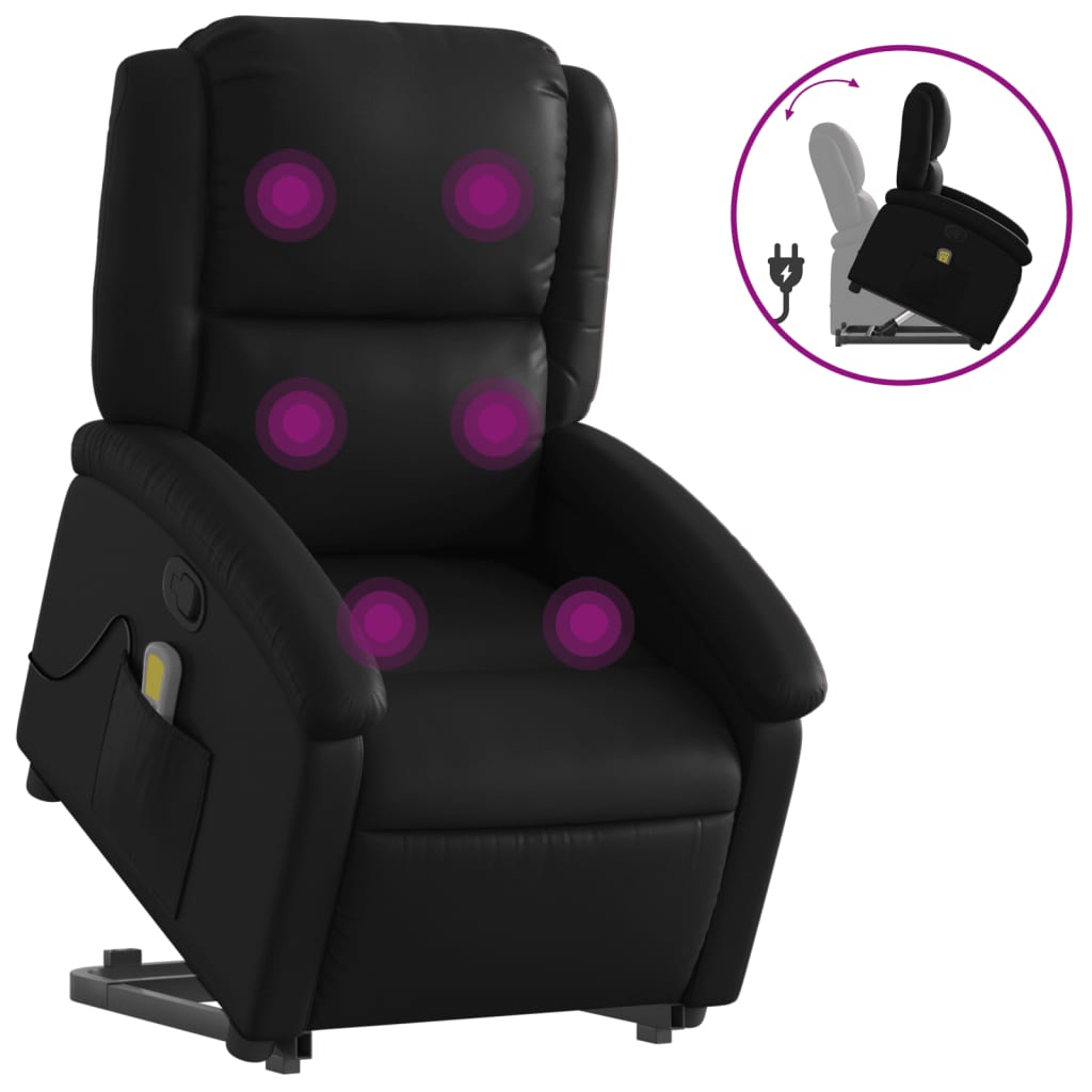 Stand up Massage Recliner Chair Black Faux Leather