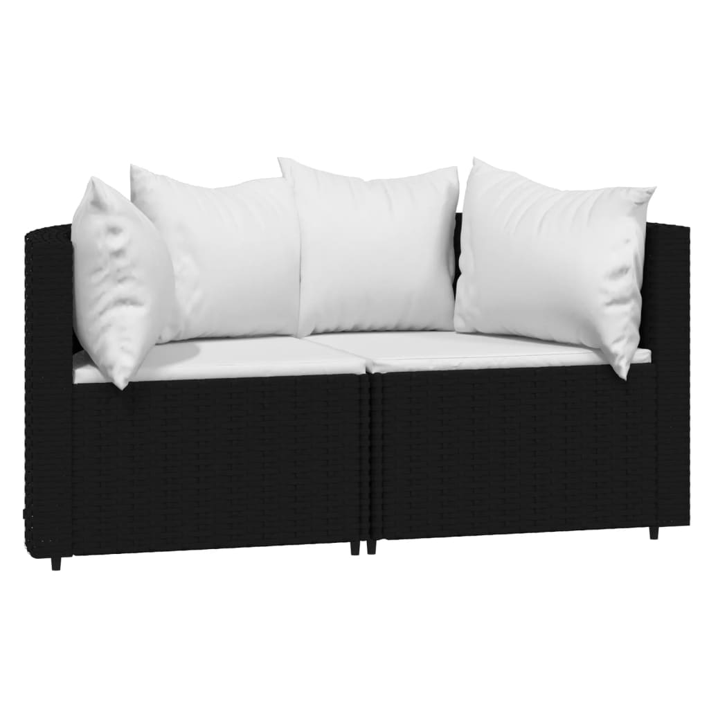 Patio Corner Sofas with Cushions 2 pcs Black Poly Rattan