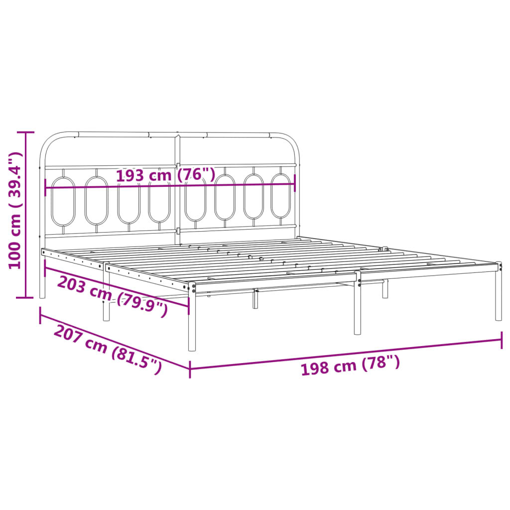 Metal Bed Frame without Mattress with Headboard White 76"x79.9"