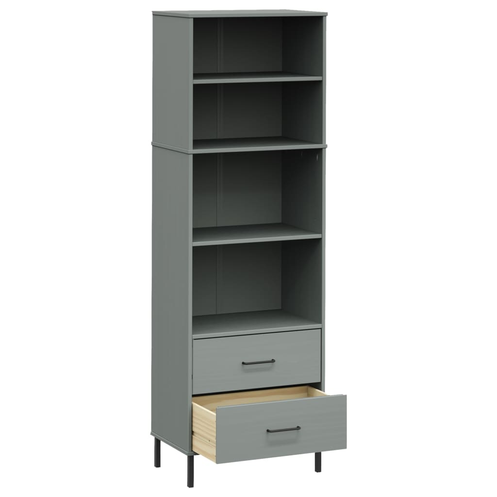 Bookcase with 2 Drawers Gray 23.6"x13.8"x70.9" Solid Wood OSLO