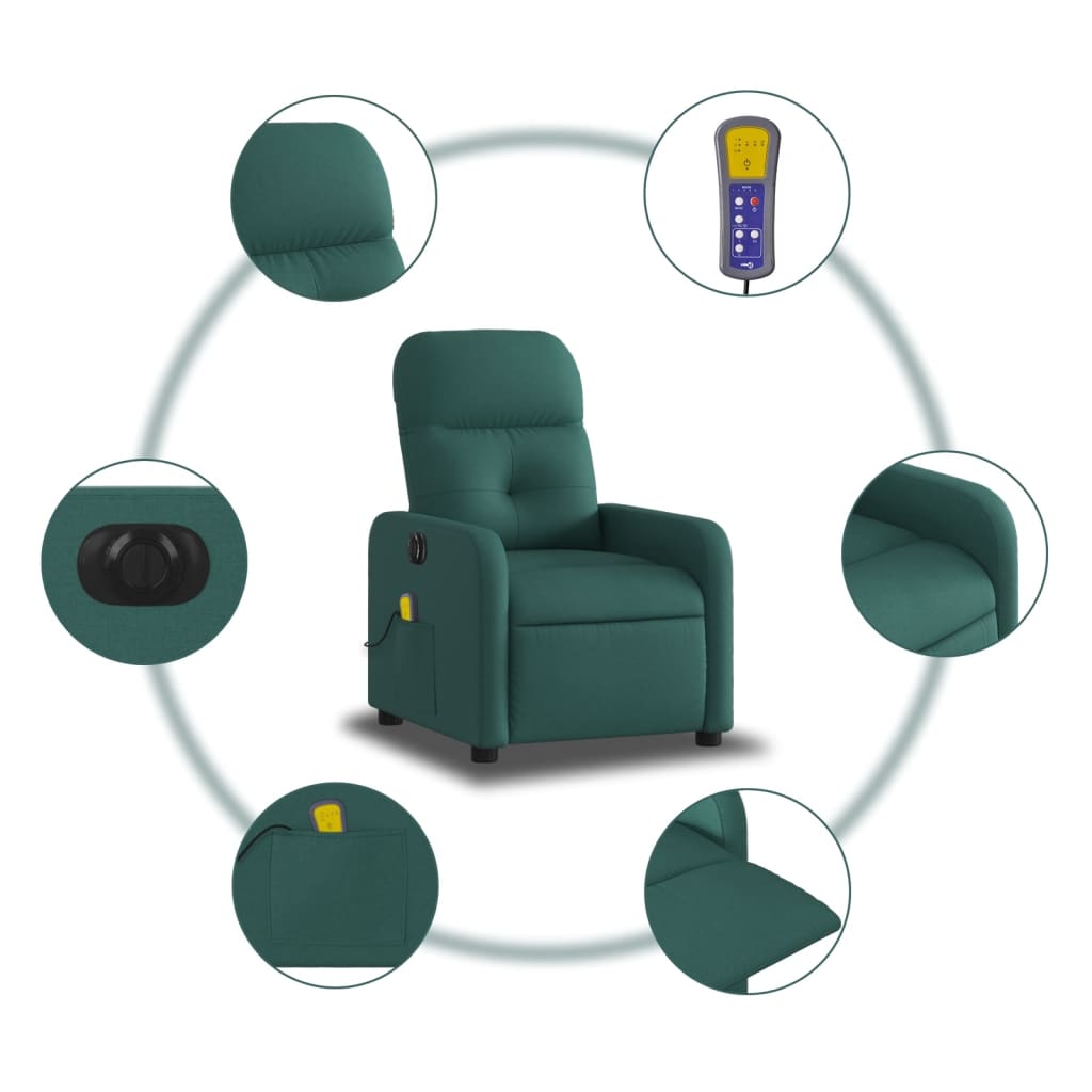 Electric Massage Recliner Chair Dark Green Fabric