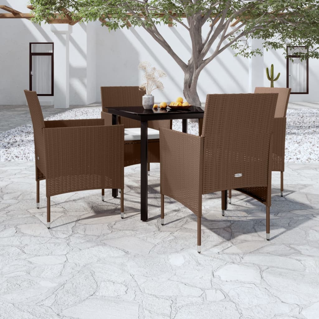 5 Piece Patio Dining Set with Cushions Brown and Black