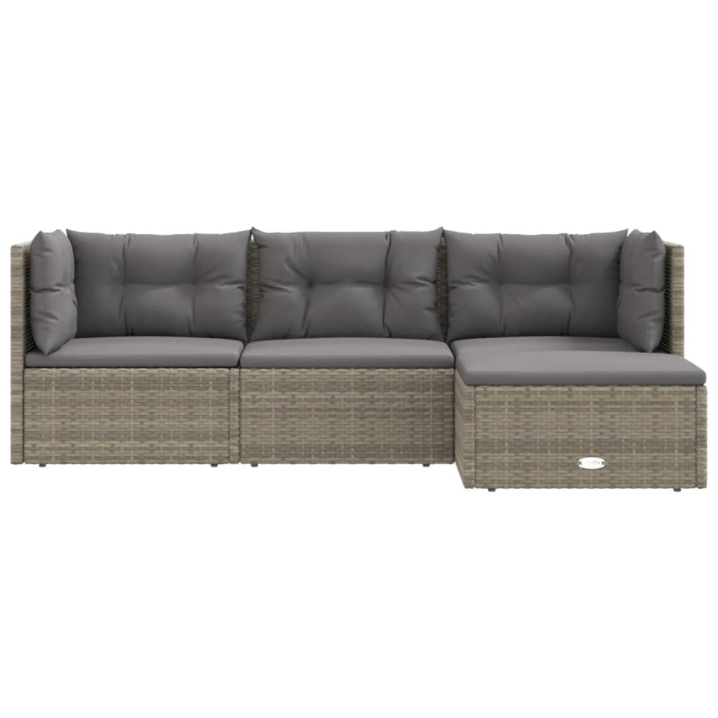 4 Piece Patio Lounge Set with Cushions Gray Poly Rattan