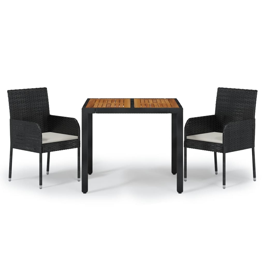 3 Piece Patio Dining Set with Cushions Black Poly Rattan