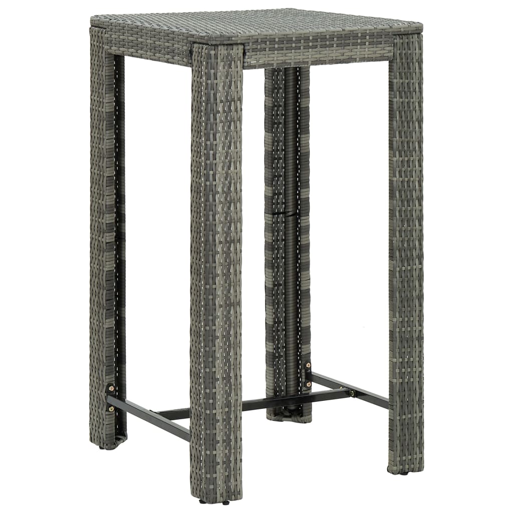 3 Piece Patio Bar Set Gray Poly Rattan&Solid Wood Acacia