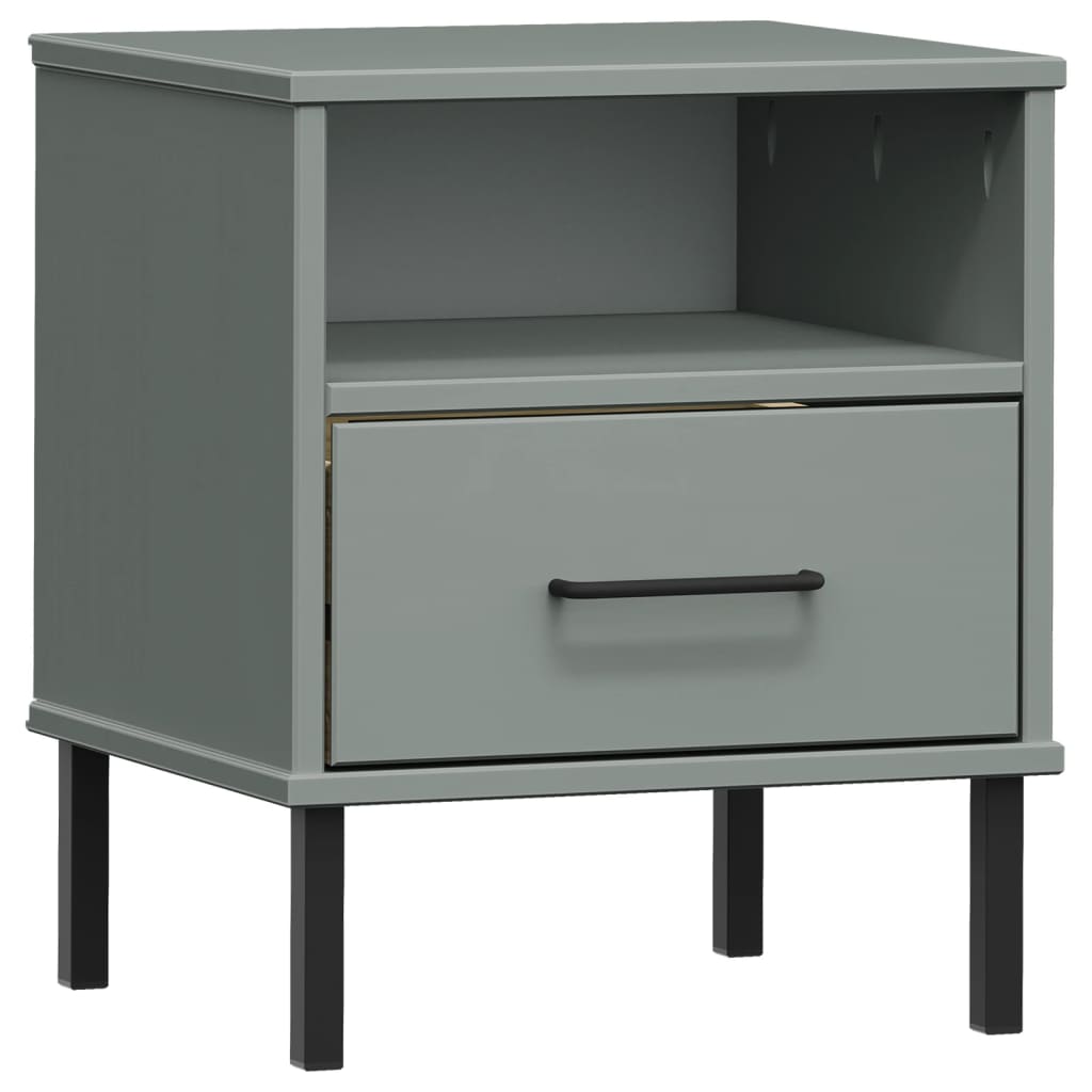 Bedside Cabinet with Metal Legs Gray Solid Wood Pine OSLO