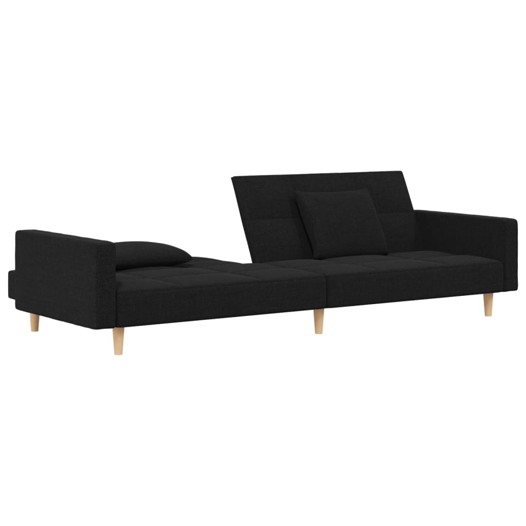 2-Seater Sofa Bed with Two Pillows Black Fabric