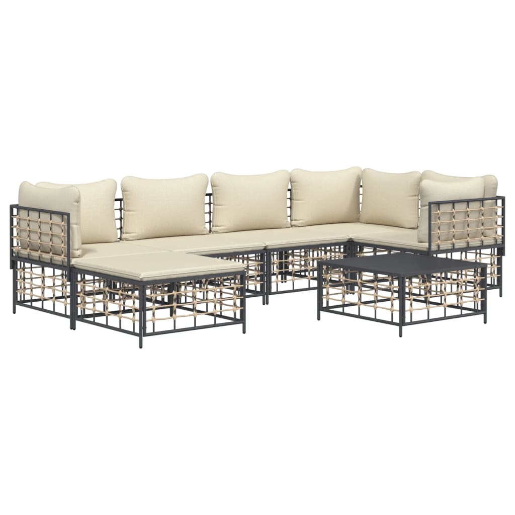 7 Piece Patio Lounge Set with Cushions Anthracite Poly Rattan